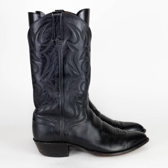 El Dorado Handmade Boot Men's Black Leather Western Cowboy Boots Size 10.5 - Picture 8 of 16